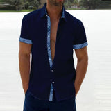 Vintage Plaid Print Mens Patchwork Shirts Fashion Loose Short Sleeve Button Cardigan Tops Men Clothes Spring Summer Casual Shirt