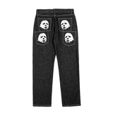 Hip Hop Printed Jeans Men Baggy Black Denim Trousers Straight Pants Spring Fashion Korean Streetwear Male Bottoms Y2K Clothes