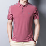 Summer New Men's Ice Silk Short-sleeved T-shirt Fashion Versatile Casual POLO Shirt Daily Business Office Shirt