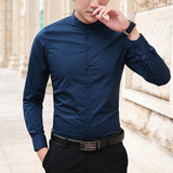 Brand New Men Shirts Business Long Sleeve Stand Collar Cotton Male Shirt Slim Fit Popular Designs Men's Fahion