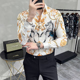 Fashion Print Shirt Men Royal Retro Long Sleeve Shirts Party NightClub Tuxedo Shirts Casual Slim Fit Streetwear Homme