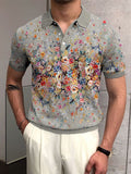 Pullover Tops Mens Fashion Turn-down Collar Button-up Polos  Vintage Print Polo Shirt Men Summer Short Sleeve Casual shirts