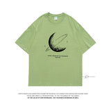 HybSkr Simple Stroke Moon Graphic Men Tshirt Oversize Letter Print Short Sleeve T-shirt Cotton Male Streetwear Unisex Basic Tops