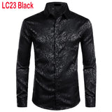 Men's Floral Black Dress Shirts Stylish New Long Sleeve Steampunk Shirt Men Party Club Bar Social Shirt Male Chemise Homme