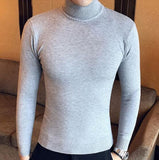 Korean Slim Solid Color Turtleneck Sweater Mens Winter Long Sleeve Warm Knit Sweater Classic Solid Casual Bottoming Shirt