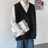 Oversized V-neck Sweater Vest Men Warm Fashion Casual Knitted Pullover Men Korean Loose Sleeveless Sweater Mens Jumper Clothes