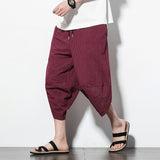 HOUZHOU Striped Cotton Linens Pants for Men Oversize Harem Cropped Trousers Male Summer Casual Beach Japanese Streetwear Hip Hop