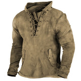 Men's Vintage Outdoor Tactical Lace-Up Hooded T-Shirt
