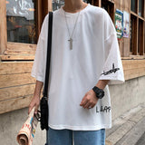 Fashion Solid Color Printed Asymmetrical T-Shirt Men Clothing  Spring New Oversized Casual Pullovers Loose Korean Tee Shirt