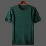 Men Short Sleeve Breathable Leisure O-neck Slim Fit T-shirts Male Fashion Ice Silk Knitted Tops  Size Shirt L145