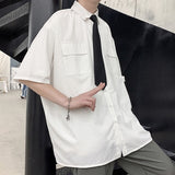 EBAIHUI Men's White Shirts with Tie Set Preppy Uniform DK Loose Long Sleeve Shirt Couple Loose Basic Short Shirts Asian Size