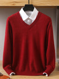 Men's 100% Mink Cashmere Sweater V-Neck Pullovers Knit Large Size Winter New Tops Long Sleeve High-End Jumpers