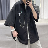 Oversized Short Sleeve Shirt For Men Streetwear Blouse Harajuku Chain Fashion Men's Shirts Korean Clothes Men's Clothing