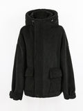 Winter Thick Warm Oversized Dark Grey Sherpa Jacket Men with Hood Zip Up Fluffy Loose Casual Faux Lamb Fur Coat