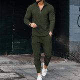 Curve Texture Long-sleeved Polo And Sweatpants Set