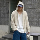 HOUZHOU Vintage Knit Mesh Coat for Men Hole Hooded Cardigan Long Sleeve Tee Male Casual Summer Japanese Streetwear Hip Hop