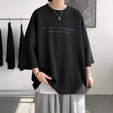 Men Summer Vintage T Shirts Letter Graphic Harajuku Casual Tshirt For Male  New Oversize Man Tees Three Quarter Tops