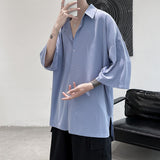 Half Sleeve Men Solid Shirts Summer Casual Oversize Blouses White Fashion Male Cardigan Vintage Korean Clothing