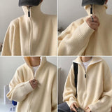New Turtleneck Sweater Cardigan Men Winter Korean Fashion All-match Solid Color Zipper Knitted Cardigan for Men Streetwear