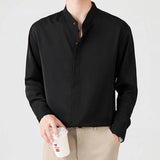 New High Quality Korean Fashion Stand Collar Shirt Men Long Sleeve Solid Color Business Casual Loose Simple Shirts for Men