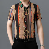 Fashion Personalized Print Shirt Men Summer Retro Short Sleeve Shirts NightClub Casual Slim Fit Holiday Business Hawaii Blouse