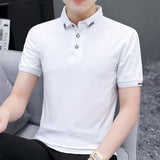 Brand Summer Oversized T Shirt Men  New Turn-Down Collar Short-sleeved T-shirt Casual Solid Color Slim Fit Clothing