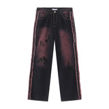 New Male Vintage Burrs Jeans High Street Loose Tie-dye Straight Denim Pants Men's Fashion Gradient Color Trousers