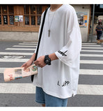 Fashion Solid Color Printed Asymmetrical T-Shirt Men Clothing  Spring New Oversized Casual Pullovers Loose Korean Tee Shirt