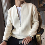 New Men's Sweaters Coat Fashion Solid Cardigan Men Knitted Sweater Jacket Loose Stand Collar Zip High Street Outwear