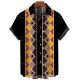 Hawaiian Beach Style Men's Short Sleeve Shirt 3D Printed Vintage Stripe Color Block Fashion Creative Loose Breathable