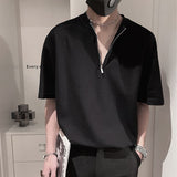 New Golf Stand Collar Polo Shirt for Men Senior Half Sleeve Zipper Black Short Sleeve T-shirt Men Clothing Summer Fashion
