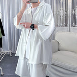 Korean Style Men's Set Shirt+Shorts Solid Short Sleeve Top Matching Bottoms Summer Fashion Oversized Clothing Men
