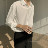 Casual White Shirt for Men Solid Color Ice Silk Long Sleeve Shirt Harajuku Loose Top Quality Drape White Japanese Streetwear