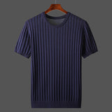 Men Short Sleeve Breathable Leisure O-neck Slim Fit T-shirts Male Fashion Ice Silk Knitted Tops  Size Shirt L145