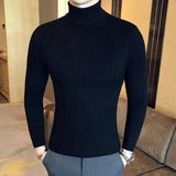 Korean Slim Solid Color Turtleneck Sweater Mens Winter Long Sleeve Warm Knit Sweater Classic Solid Casual Bottoming Shirt