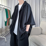 Korean Style Men's Set Shirt+Shorts Solid Short Sleeve Top Matching Bottoms Summer Fashion Oversized Clothing Men