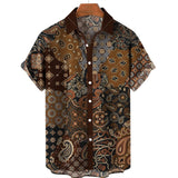 Hawaiian Beach Style Men's Short Sleeve Shirt 3D Printed Vintage Stripe Color Block Fashion Creative Loose Breathable