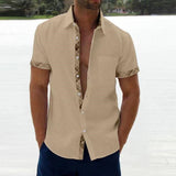 Vintage Plaid Print Mens Patchwork Shirts Fashion Loose Short Sleeve Button Cardigan Tops Men Clothes Spring Summer Casual Shirt