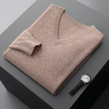 Merino Wool Sweater Men's V-neck Pullover Top Autumn Winter Knitted Casual Loose 100% Pure Wool Jacket
