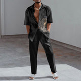 Fashion Print Two Piece Set Men Summer Short Sleeve Lapel Button Shirts And Straight Pants Suit For Mens Outfits Casual Clothing