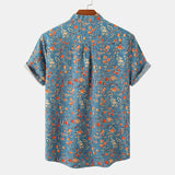 Summer New Short Sleeve Floral Hawaiian Shirt Men Half Placket Collar Beach Shirt Men Casual Holiday Vacation Clothing 3XL