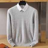 Men's 100% Pure Mink Cashmere Sweater V-Neck Pullovers Knit Sweater Autumn and Winter New Long Sleeve High-End Jumpers Mink Tops