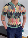 Pullover Tops Mens Fashion Turn-down Collar Button-up Polos  Vintage Print Polo Shirt Men Summer Short Sleeve Casual shirts