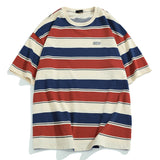 Main Striped Couples T-shirts For Men And Women In The Summer Of Loose Contrast Color Short Sleeve Best Seller