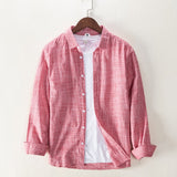 Long Sleeve Shirts for Men Solid Color Turn-down Collar Tops 100%cotton Casual Male Regular Vintage Clothing