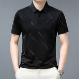 Summer T Shirt Men Clothing Striped Print Thin Graphic T Shirts Business Casual Daily Work Turn Down Collar Men T Shirt
