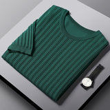 Men Short Sleeve Breathable Leisure O-neck Slim Fit T-shirts Male Fashion Ice Silk Knitted Tops  Size Shirt L145