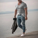 Men T Shirt 2023 Spring Summer Loose Crew Neck Short Sleeve Loose Pullover Tops Mens Casual Fashion Solid Color Tees Streetwear