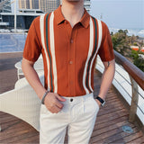 Summer High Quality Casual Knitting Stripe Polo Shirts/Male Slim Fit Fashion Knitted short sleeve polo shirts S-4XL