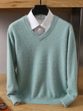 Men's 100% Mink Cashmere Sweater V-Neck Pullovers Knit Large Size Winter New Tops Long Sleeve High-End Jumpers